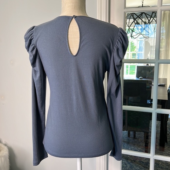 🎖️HP🎖️Stella&Dot Ruched long sleeve crinkle top, S, puff shoulder, slate - Picture 4 of 9